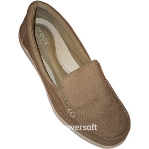 *sold*Crocs Women's Walu II Canvas Tan Loafers Slip on Shoes Size 6